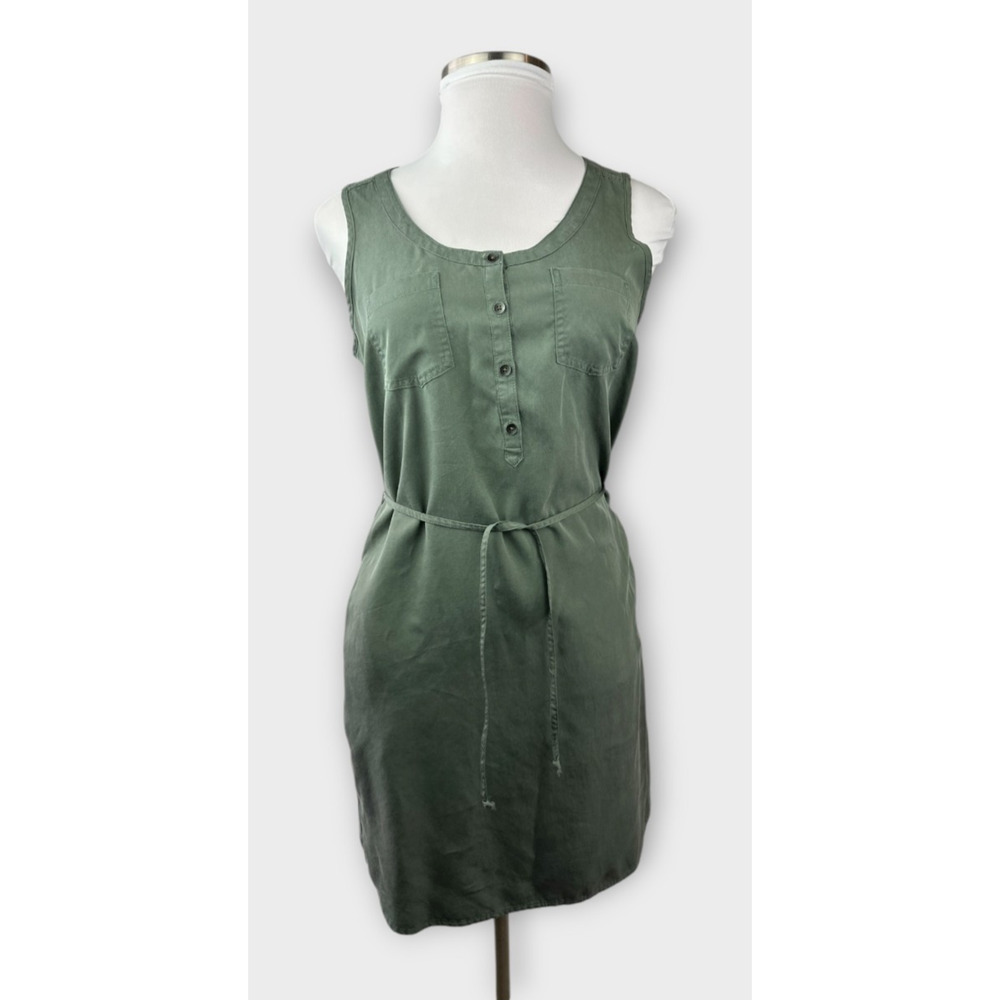NWT Eddie Bauer Lightweight Tencel Dress Button Tie Belt Sleeveless Green Sz 12 - Picture 4 of 15